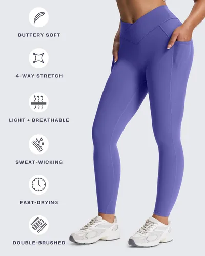 Miniatura 23 de Aoxjox Trinity - Pantalones de yoga de cintura alta con bolsillos para mujer, control de abdomen, cintura cruzada, leggings de entrenamiento suaves