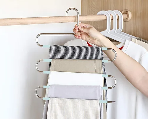 Miniatura 4 de Devesanter Paquete de 4 perchas antideslizantes para pantalones en forma de S, organizador de almacenamiento de armario de acero inoxidable