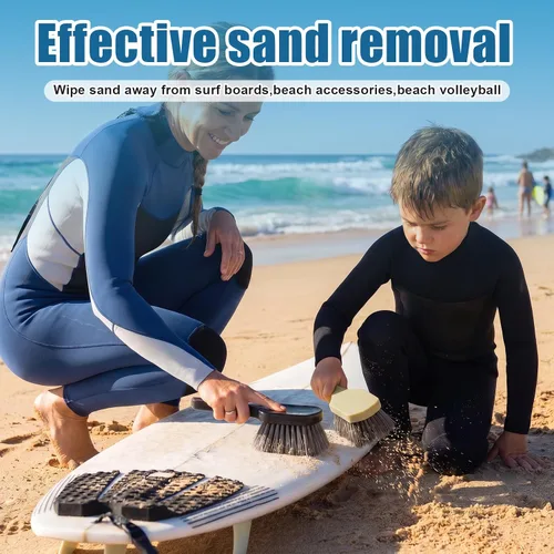 Miniatura 5 de Remerry 2 cepillos removedores de arena de playa con bolsa de cordón, accesorios de playa, cepillos para limpiar cerdas suaves para vacaciones
