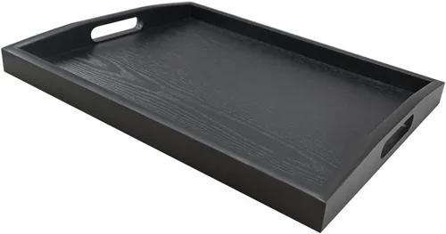 Miniatura 10 de DILLMAN Bandeja de servir grande rectangular de madera negra bandeja de comida bandeja de mayordomo bandeja de desayuno con asas (pequeña)