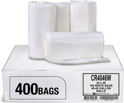 Miniatura 8 de Aluf Plastics Bolsas de basura de 45 galones, 40 x 46 pulgadas, color blanco (paquete de 100), para baño, hogar, oficina y basura ligera, rollos sin
