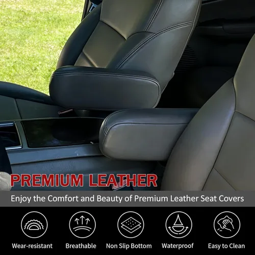 Miniatura 2 de NLQR 2 piezas fundas de repuesto para reposabrazos de asiento de cuero negro compatibles con Ford F150 F250 F350 F450 F550 Excursion 1999 2000 2001