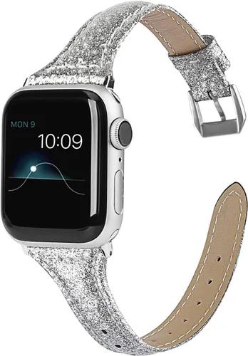 Miniatura 10 de Wearlizer - Correa de repuesto de piel fina con purpurina compatible con correas de Apple Watch de 1.496 in, 1.575 in, 1.654 in, 1.732 in