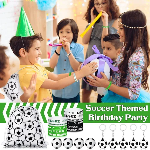 Miniatura 7 de 48 piezas de suministros de fiesta de fútbol, 12 pulseras de silicona de fútbol, 12 bolsas de regalo con cordón de fútbol, 12 mini pelotas de estrés
