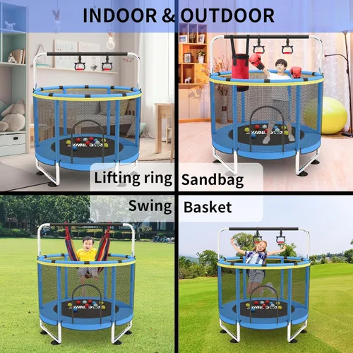 Miniatura 5 de Trampoline for Kids, 55 Inch Adjustable Baby Toddler Trampoline with Basketball Hoop, 440lbs Indoor Outdoor Toddler with Enclosure (Blue)