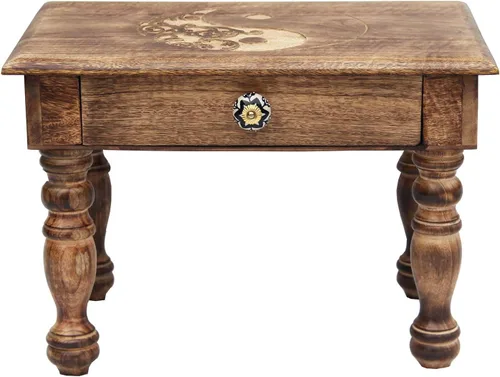 Miniatura 4 de DharmaObjects Mesa de meditación de altar de altar de oración tallada a mano de madera maciza de mango (Yin Yang) grande