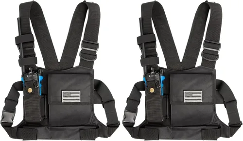 Miniatura 11 de Funda de hombro de radio para arnés de pecho, chaleco para radio bidireccional, bolsa frontal para walkie talkie con bolsas frontales para Kenwood