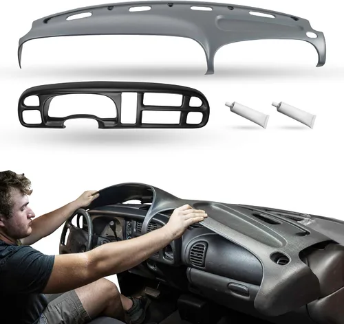 Miniatura 11 de DASHSKIN Tapa moldeada para salpicadero compatible con Dodge Ram 1500 1998 1999 2000 2001 (98-02 Ram 2500 y 3500) en gris niebla, fabricada