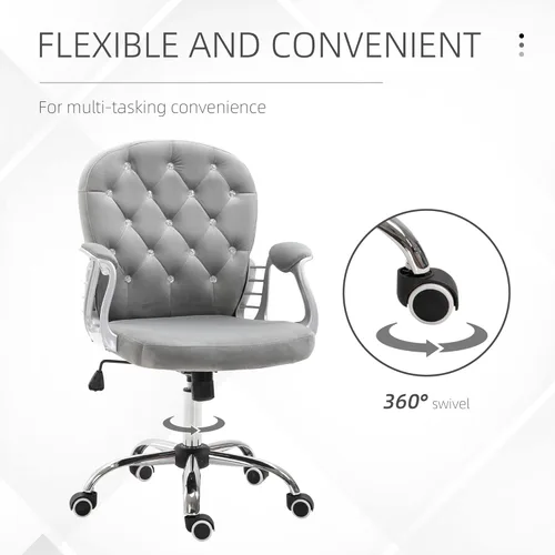 Miniatura 7 de Vinsetto Silla de oficina en casa de terciopelo, silla de escritorio con botones copetudos con reposabrazos acolchados, altura ajustable y ruedas