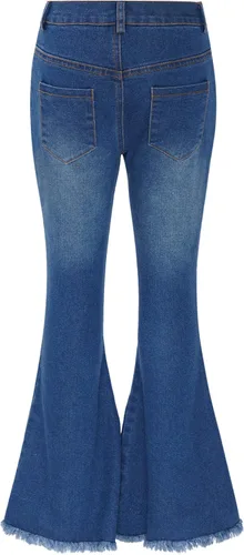 Miniatura 2 de YiZYiF Pantalones vaqueros acampanados rasgados para niños y niñas, pantalones de mezclilla de cintura alta, pantalones casuales de verano