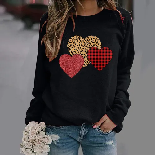 Miniatura 26 de Sudadera de manga larga con estampado de leopardo y corazón para mujer, para el día de San Valentín, sin botones, para niñas, regalos