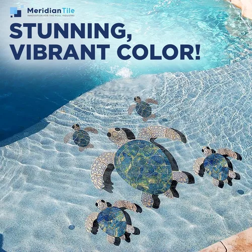Miniatura 5 de Aquatic Custom Tile Green Sea Turtle Family - Mosaicos de porcelana para la parte inferior de la piscina, hechos en Estados Unidos, 5 piezas, 1