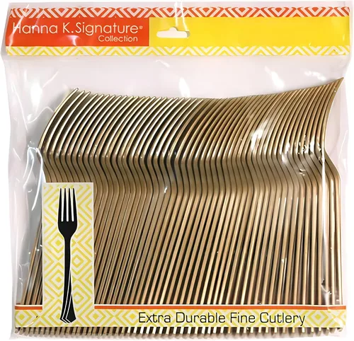 Miniatura 2 de Tenedores dorados de plástico pesado de alta calidad (51 unidades) – Cubertería duradera, elegante y desechable para fiestas, eventos y uso diario