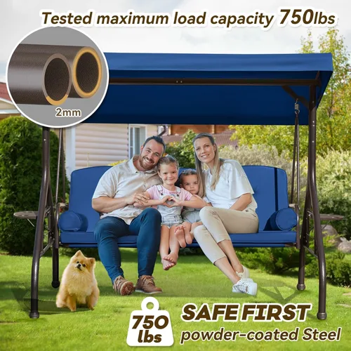 Miniatura 2 de Columpio de porche para exteriores 3 en 1 con toldo ajustable, columpio de 3 asientos para adultos, columpio de patio con cojines gruesos, almohadas