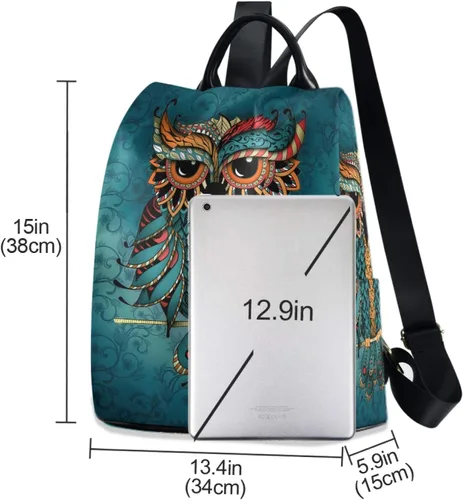 Miniatura 2 de ALAZA - Mochila para mujer, antirrobo, a la moda, bolsa de hombro, estampado de búho y étnico