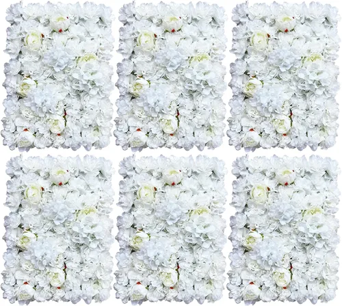 Miniatura 13 de Paquete de 12 paneles de pared de flores artificiales de 24 x 16 pulgadas, paneles de fondo de flores artificiales de hortensias y rosas