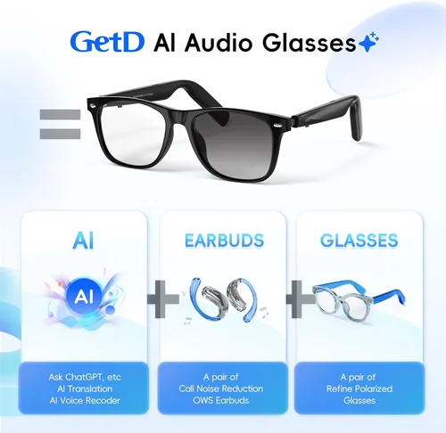 Miniatura 2 de GetD Gafas de IA para hombres y mujeres, lentes inteligentes con tecnología ChatGPT, traducción en tiempo real AI con 107 idiomas, reproducción