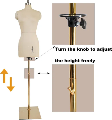 Miniatura 3 de Modelo de vestido femenino Torso Body Formas de ropa, cuerpo de espuma de maniquí de costura para fijar. Soporte ajustable en altura (beige, 2)
