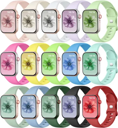 Miniatura 9 de GEAK Paquete de 15 correas compatibles con Apple Watch de 1.57, 1.65, 1.65 y 1.73 pulgadas, para mujeres y hombres, correas deportivas de silicona
