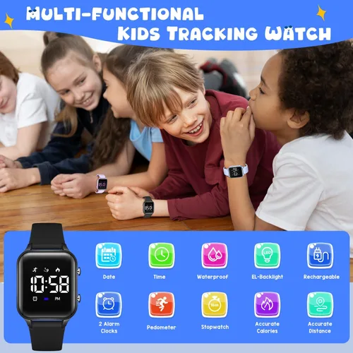 Miniatura 2 de Relojes digitales para niños y niñas, reloj deportivo con rastreador de fitness, podómetro, alarmas, cronómetro, no necesita aplicación, reloj