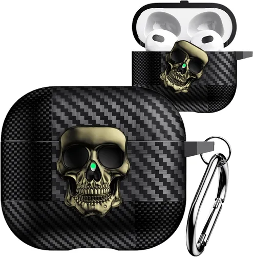 Miniatura 10 de Funda para AirPods Pro de 2ª generación, calavera con cerradura y llavero para hombres, divertida fibra de carbono de cuerpo completo, a prueba