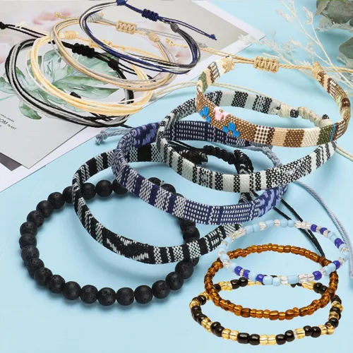 Miniatura 14 de Conjunto de pulseras de playa para hombres y mujeres, pulseras para hombres, pulseras bohemias hechas a mano, pulseras envolventes de joyería