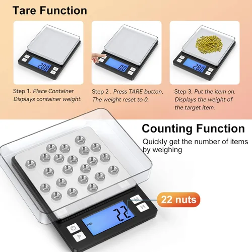 Miniatura 5 de BOMATA Báscula de cocina digital mejorada, 0.1 g/0.001 oz de alta precisión, 3000 g/6.6 lb, con nueva función de retención y pantalla más grande