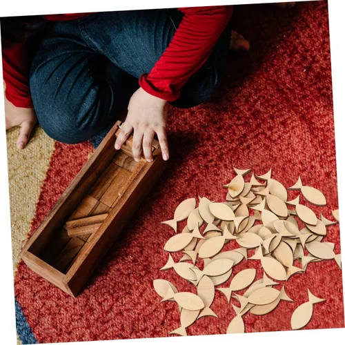 Miniatura 5 de EXCEART Recortes de pescado únicos para decoración de rebanadas de madera, chips de grafiti, 100 piezas de manualidades para niños y niñas y adultos