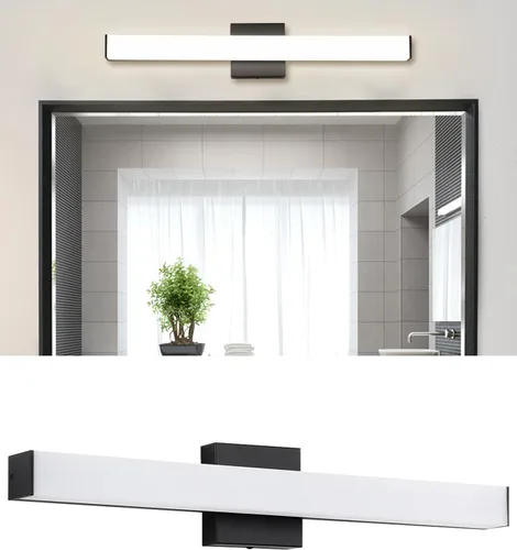 Miniatura 16 de Lámpara de tocador de baño de níquel cepillado, cuadrada, LED, 60 cm (24 pulgadas), 14 W, luz blanca natural, 4000 K, barra de luz para espejo