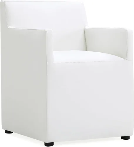 Miniatura 18 de Manhattan Comfort Anna - Silla de comedor moderna cuadrada con tapicería de piel sintética de pies a cabeza y acolchado de plástico para pies, Crema
