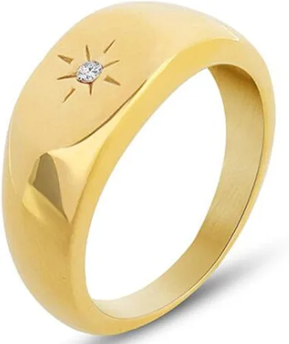 Jude Jewelers Anillo de acero inoxidable con sello de sol, estilo moderno, delicado de boda, festival, cumpleaños, meñique, Metal, Zirconia cúbica