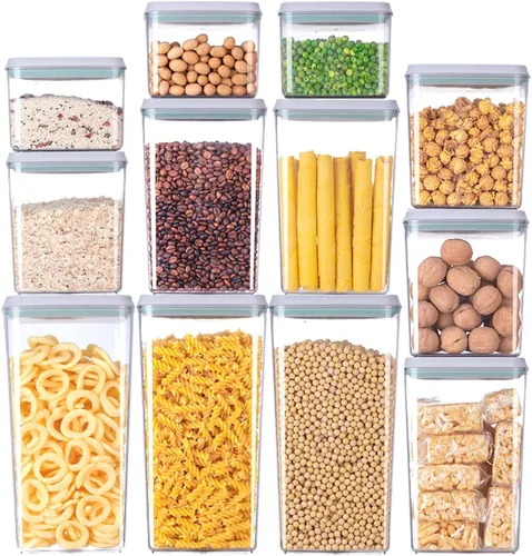 Miniatura 7 de Juego de 8 recipientes herméticos de almacenamiento de alimentos con tapas, recipientes apilables para organización de despensa de cocina, ideal 9