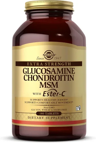 Solgar Glucosamina condroitina MSM extra fuerte con Ester-C, 180 tabletas - Promueve articulaciones saludables, apoya el movimiento cómodo y la