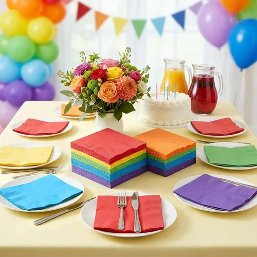 Miniatura 3 de Whaline Servilletas de papel de cóctel multicolor arcoíris de 2 capas para decoración de fiestas, 120