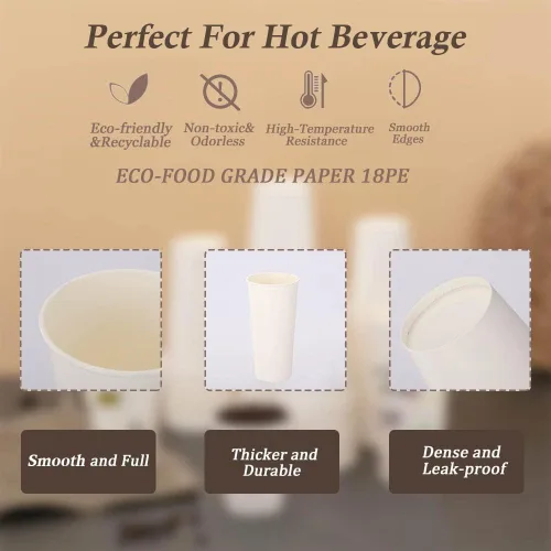 Miniatura 3 de Lamosi Paquete de 300 vasos de papel de 8 onzas, tazas de café desechables, tazas de café de papel de 8 onzas, taza blanca para bebidas