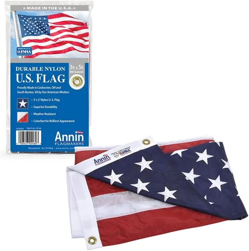 Annin Flagmakers Modelo 2460 Bandera Americana para todo tipo de clima de nailon SolarGuard Nyl-Glo, 3x5 pies.