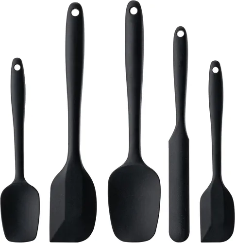 Juego de espátulas de silicona, 5 piezas de espátulas de goma de grado alimenticio para hornear, cocinar y mezclar, resistentes al calor alto, Negro