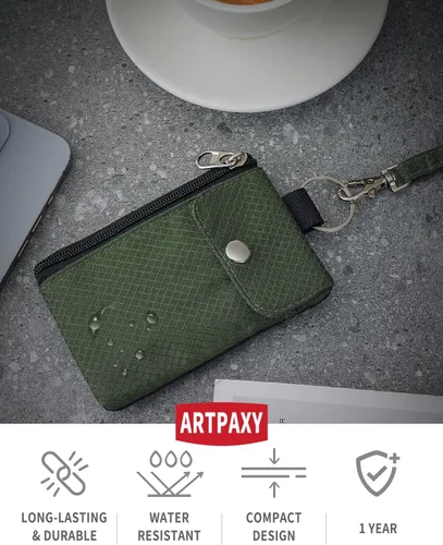 Miniatura 2 de Artpaxy Cartera minimalista para hombres y mujeres, llavero con bloqueo RFID, con cremallera, pequeña cartera con ventana de identificación, 2