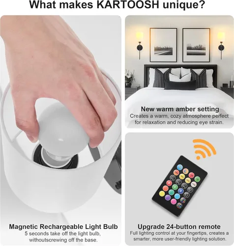 Miniatura 4 de Juego de Dos Apliques de Pared a Batería, Luz de Pared Inalámbrica Recargable con Control Remoto, Regulable, Luz Ámbar/Blanco Cálido/Blanco Negro