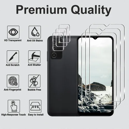 Miniatura 2 de Paquete de 3 + 3 protectores de pantalla para Galaxy A03s + protector de lente de cámara, dureza 9H, resistente a los arañazos, fácil instalación