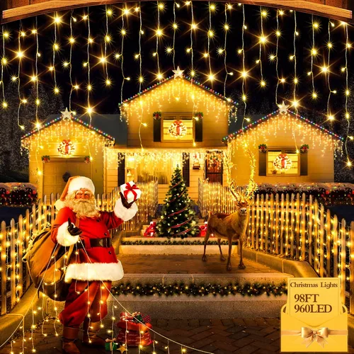 Miniatura 31 de FLVOECN 480 luces LED de Navidad de 49 pies, enchufables, 8 modos con temporizador, luces de hielo regulables, para exteriores, impermeables