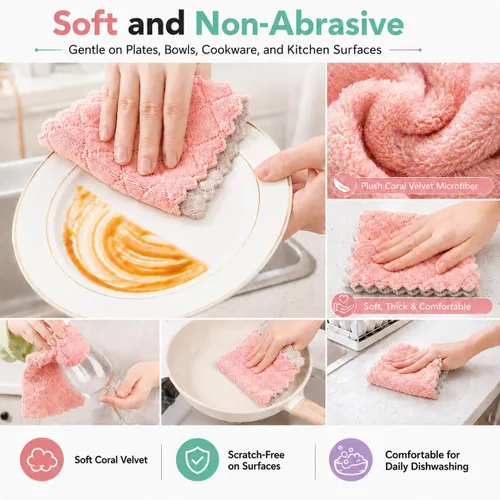 Miniatura 6 de kimteny Paquete de 12 Paños de Cocina para Platos, Paños de Cocina Premium, Paños de Cocina de Terciopelo Coral Superabsorbentes, Antiadherentes al