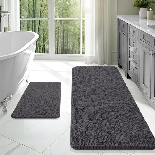 Miniatura 231 de OLANLY Juego de alfombras de baño de 2 piezas, alfombras de baño de chenilla suave y absorbente y alfombra de contorno en forma de U para inodoro