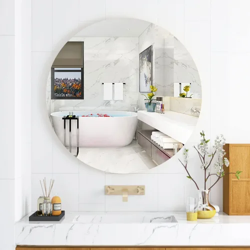 Miniatura 5 de Espejo redondo de vidrio de 12 pulgadas con cintas adhesivas, espejo circular sin marco para pared, puerta, hogar, baño, dormitorio, sala de estar