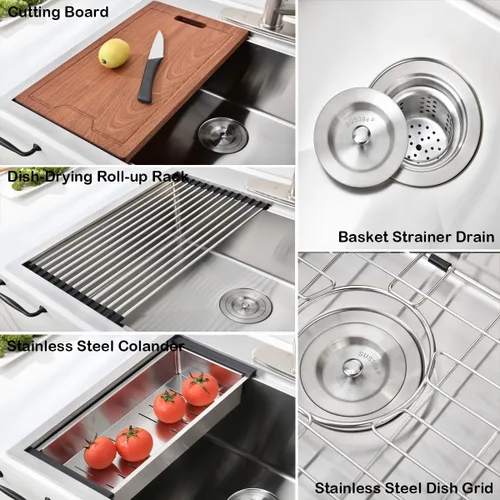 Miniatura 7 de Estación de trabajo de fregadero de cocina de 33 pulgadas - VOKIM 33 x 22 pulgadas, fregadero de cocina de montaje superior de 16 calibre, fregadero