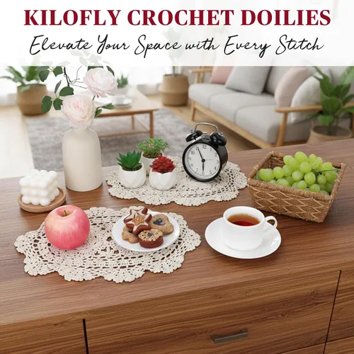 Miniatura 5 de kilofly Manteles individuales de encaje de algodón de ganchillo, 4 unidades, ovalados, beige, 9 x 13 pulgadas