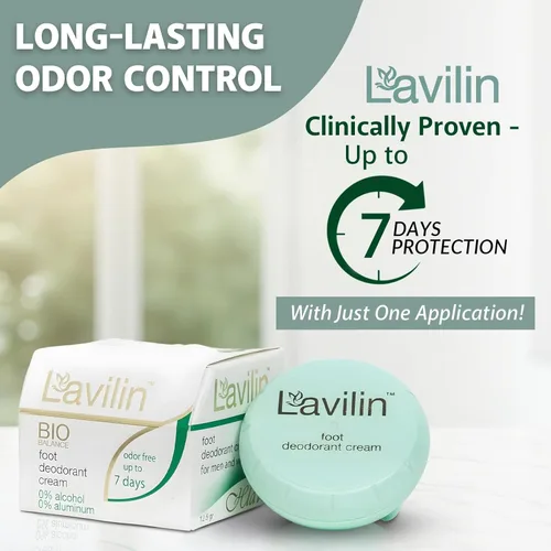 Miniatura 4 de LAVILIN Crema desodorante para pies, para mujeres y hombres, hasta 7 días, control de olores de pies de larga duración, sin aluminio, alcohol