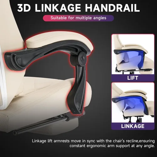 Miniatura 6 de Silla de juegos con reposapiés y soporte lumbar de masaje, silla ergonómica para videojuegos, sillas de videojuegos de oficina con altura y respaldo