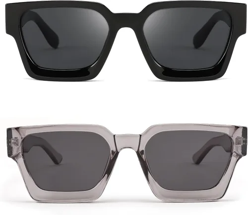 Miniatura 23 de FEISEDY Gafas de sol cuadradas retro de los años 90 para mujeres y hombres, gafas de sol rectangulares gruesas de moda con protección UV400 B2385