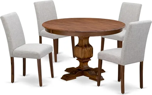 East West Furniture F3AB5-N35 - Juego de mesa de comedor de 5 piezas, incluye una mesa de cocina redonda con pedestal y 4 sillas de comedor Parsons